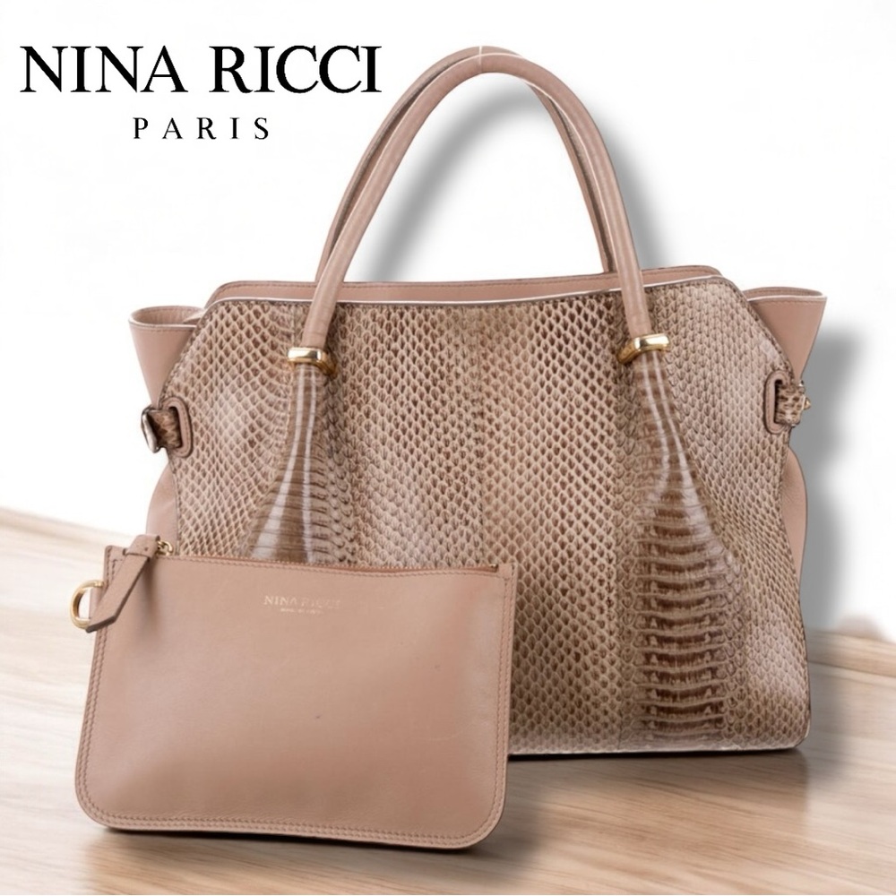 Nina Ricci Tan Python Le Marché Handbag Tote Set